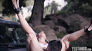 STRANDED BLONDE PETITE MILF HITCHHIKES FUCKS MONSTER COCK OUTDOOR HARDCORE PUSSY!