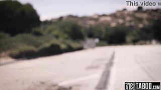 STRANDED BLONDE PETITE MILF HITCHHIKES FUCKS MONSTER COCK OUTDOOR HARDCORE PUSSY!