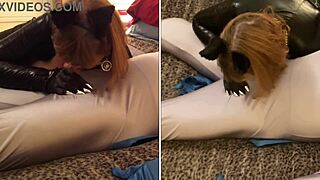 Granny catwoman gags on batman's cock deepthroat cosplay