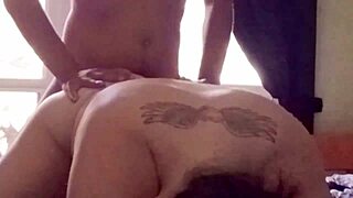 Chubby wife switches to bareback pounding on big cock