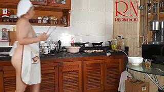 nudist housewife regina noir strips naked cooking as kitchen maid solo