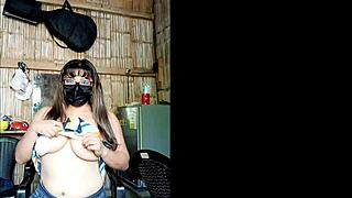 sexy latina stepsister whore flaunts huge natural tits in homemade porn tease