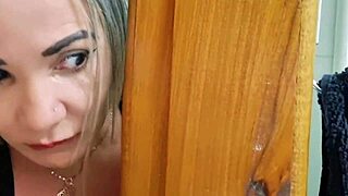 stepmom spied on me in shower then sucked my cock hard homemade