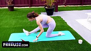 stepson gropes milf stepmom's fake tits during yoga then fucks her freeuse style