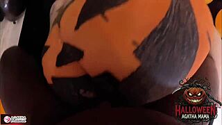 Brazilian milf agatha mama takes massive bbc in gaping halloween pumpkin ass fuck!