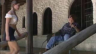 Aurora Snow's Fishnet Stockings Heels Filled by Farm Hands Deepthroat Doggystyle