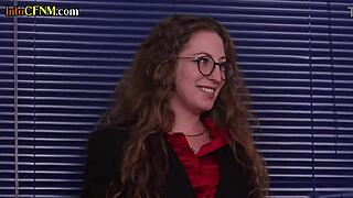 secretaries stroke colleague's cock hard in cfnm femdom group hj