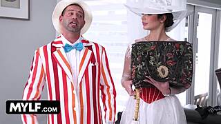 Naughty nanny Mary Poppins parody deepthroats big cock before cum swapping facial