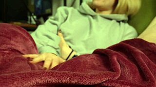 Watching tv turns handjob premature ruined orgasm big tits