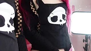 Redhead Tranny Pinky strokes monster cock mirror cumshot