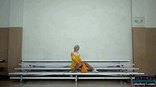 petite blonde milf cheerleader lennox elizabeth strips courtside