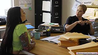 brunette lesbian rims milf sheriff's ass then pussy licks