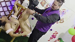 Innocent latina milf sucks big cock then takes vaginal pounding in christmas casting