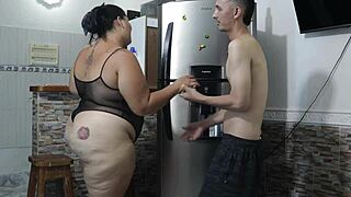 Kitchen Lover Fuck Ends with Massive Cum Blast