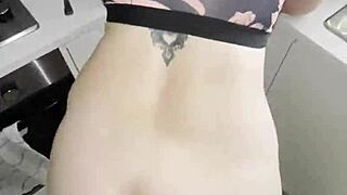 stepson pounds tattooed mommy's wet pussy hard in kitchen