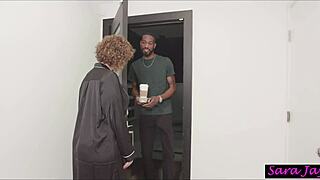 sara jay teases then fucks delivery guy with big black cock