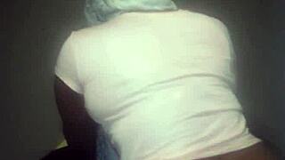 Ebony Stepsis Spreads Shaved Pussy Squirts On Big Cock