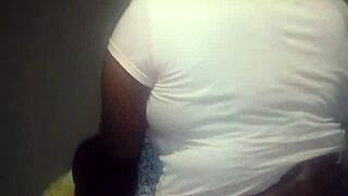 Ebony Stepsis Spreads Shaved Pussy Squirts On Big Cock