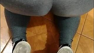 madrasta's see-through leggings cleaning... wanna peek at her thong pussy?