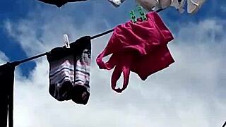 Neighbor milf slips off panties for secret masturbation session