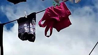 Neighbor milf slips off panties for secret masturbation session