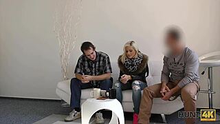 Boy cashes in as girlfriend fucks mature neighbor!