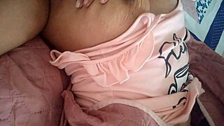 horny latina schoolgirl wakes dripping wet fingering big pussy lips to orgasm on bed