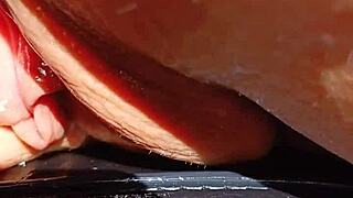 Mature Mom's Horny Huge Soaking Wet Meaty Pussy Lips Spread Slow-Mo