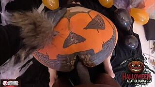hey, agatha the brazilian milf mama rides that bbc into a halloween jack o'lantern!