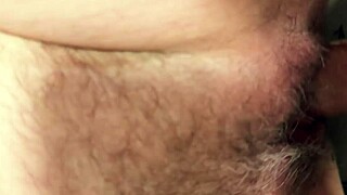 close-up cum covering milf's juicy hairy pussy in slow motion