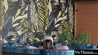 Our steamy lesbian kisses and licks in the jacuzzi make my pussy throb with desire