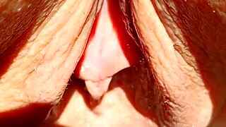 Mature Mom's Horny Huge Soaking Wet Meaty Pussy Lips Spread Slow-Mo