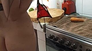 horny latina ebony milf masturbates big ass pussy in kitchen before creampie dinner. brunette prostitute vibes build to wild sex