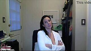 Jelena Jensen rams dildo deep in her hairy milf pussy