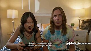 Tiny asian stepsis spies stepmom perving then joins taboo blackmail fun