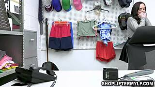 Pervy guard fingers licks and pummels mace jade's shaved milf pussy at shop