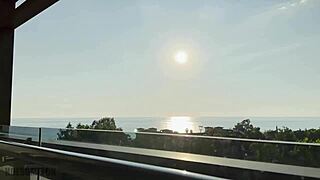 big ass girl flashes pussy balcony short dress begs creampie ride