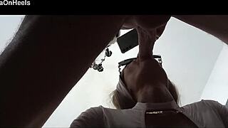 milf quickie blowjob ends huge cum explosion mouth swallow glasses