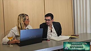 mama in office desk sex under table with big cock quickie