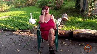 klaudiaambergirl strokes natural tits outdoors in stockings solo