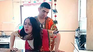 Stepmom bends over kitchen counter as stepson slams her fat ass doggystyle she moans wildly begging for more