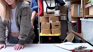 busty babe chokes on older officer's massive cock!