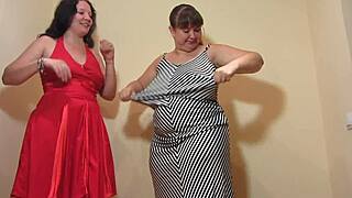 Two fat-assed mature lesbians stuff panties in hairy vaginas!