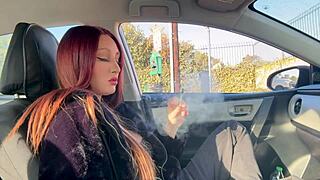 😍 italian milf artemisia love flashes her big boobs in car while smoking hot! 🚗💨