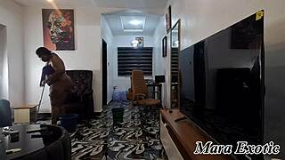 Fat Ebony Milf Maid Cleans Housewife Style with Huge Naked Ass and Pussy on Display