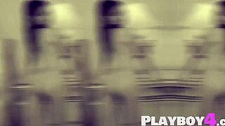 Petite 18+ babe strips naked exposing pussy while sexy milf flashes small tits