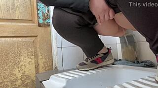 check out this curvy mature milf peeing hospital toilet!