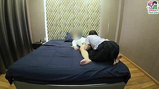 Thai schoolgirl sucks rich cock then creampied in uniform skirt!