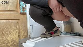 check out this curvy mature milf peeing hospital toilet!