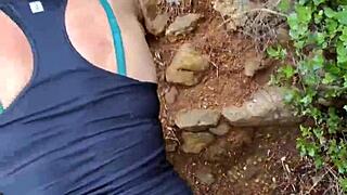 amateur couple fucks doggystyle in forest outdoors